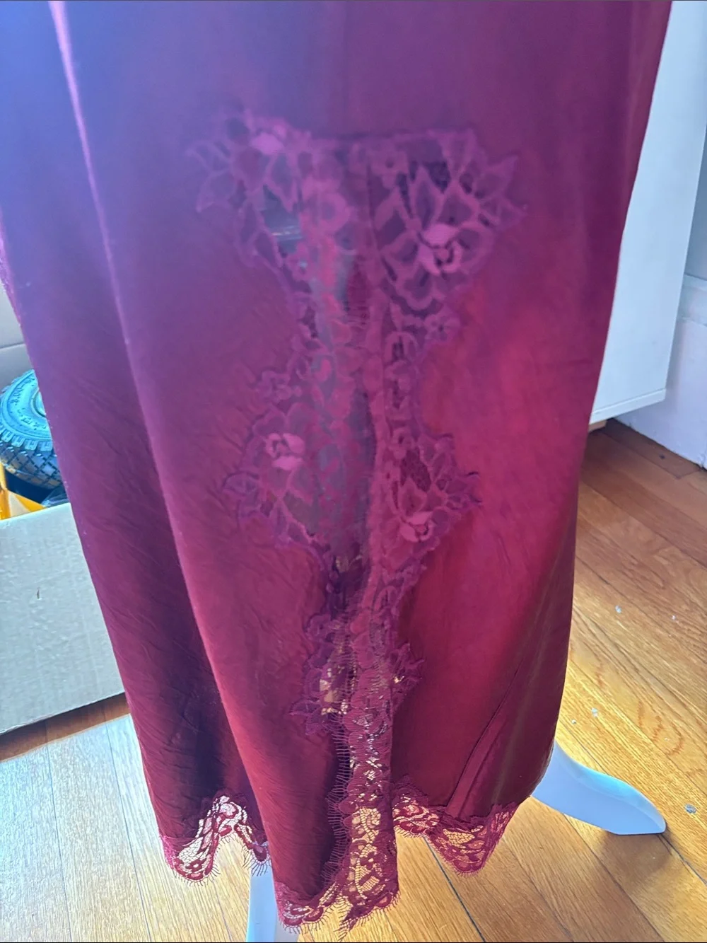 Matching set Jcrew, wine red lace trim cami and skirt with side slit